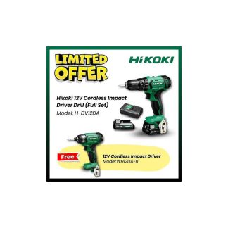 【COMBO 2】 Hikoki DV12DA 12V Cordless Impact Driver Drill | Model: H-DV12DA + FREE Hikoki 12V Peak 6.35mm Bare Tool Cordless Impact Driver (Body Only) | Model : WH12DA-B