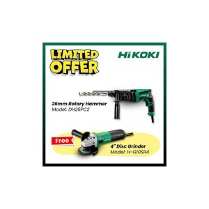 【COMBO 1】 Hikoki 26mm Rotary Hammer (3 mode) | Model: DH26PC2 + FREE Hikoki 4" Disc Grinder 730W (Side Switch) | Model: G10SR4
