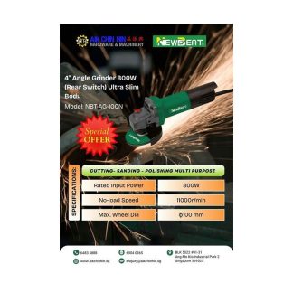 Newbeat 4" Angle Grinder 800W (Rear Switch) Ultra Slim Body | Model: NBT-AG-100N