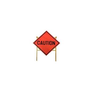 TRAFFIC REFLECTIVE SIGN PLATE 900X900MM "CAUTION"C/W METAL STAND