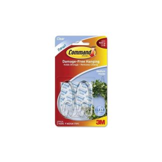 3M COMMAND CLEAR MEDIUM HOOKS 2 HOOKS,4 CLEAR STRIPS 17091CLR