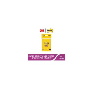 3M POST-IT SUPER STICKY YELLOW LINED NOTES 3"x4" (90'S/PAD) 643S-1