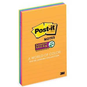 3M POST-IT SUPER STICKY JEWEL POP COL LINED NOTE 6"X4" (45'S/PAD) 4621-SSAU