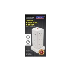 MORRIES MS104TUSB TOWER EXTENSION SOCKET W/ 4 USB PORTS MS104TUSB