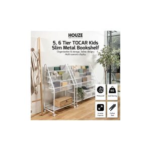 HOUZE TOCAR KIDS 6TIER WIDE METAL BOOKSHELF WITH REFINED GRID DY-8134-WHITE