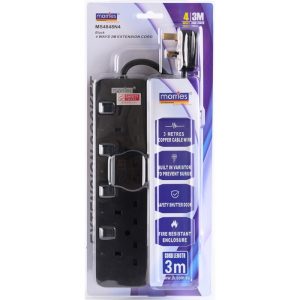 MORRIES 4WAY EXTENSION CORD 3M W/ SURGE PROTECTOR MS4848N4 WHITE