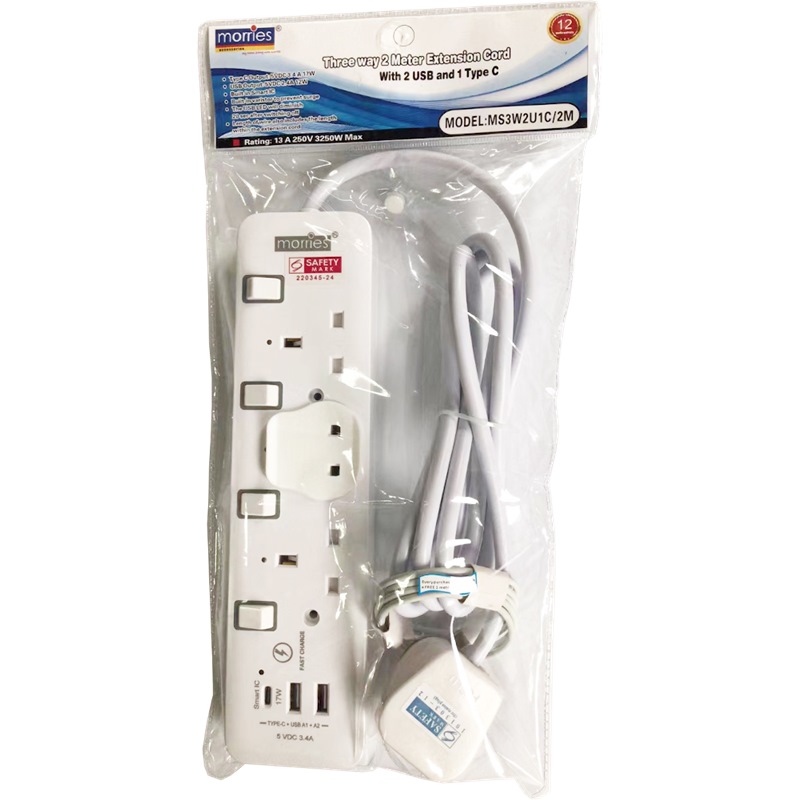 MORRIES 3WAY 3M CORD (2USB + 1 TYPE C) MS3W2U1C/3M