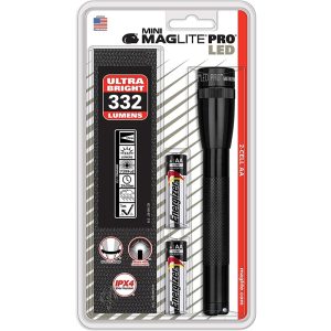 MAGLITE MINI PRO LED 2AA FLASHLIGHT BLACK. HOLSTER PACK ML-SP2P01H
