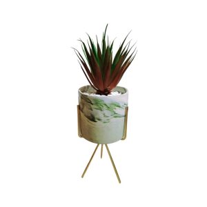 ANANAS LUCIDUS PLANT WITH GREEN POT & GOLD STAND (SISAL PLANT) - TABLE SIZE [FAKE]