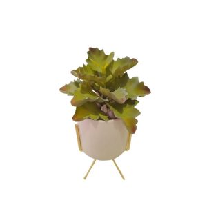 FELT BUSH PLANT WITH WHITE POT & GOLD STAND - TABLE SIZE [FAKE]