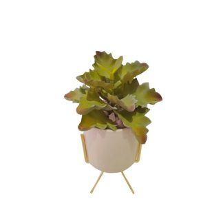 FELT BUSH PLANT WITH WHITE POT & GOLD STAND - TABLE SIZE [FAKE]