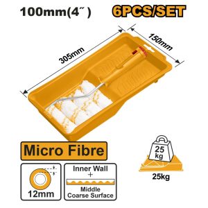 INGCO PAINT ROLLER 4" W/ 5 MIRCO FIBRE REFILLS +TRAY SET HKTCB061004