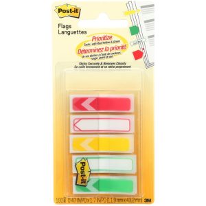 3M POST-IT ARROW FLAGS PRIORITIZATION (5COLX20SHT) 0.47"X1.7" 684-ARR-RYG