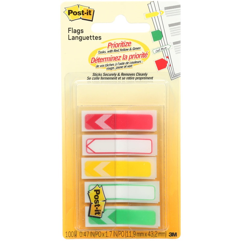 3M POST-IT ARROW FLAGS PRIORITIZATION (5COLX20SHT) 0.47"X1.7" 684-ARR-RYG