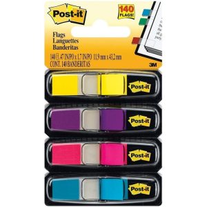 3M POST-IT FLAGS SMALL BRIGHT COL (4COLX35SHT) 0.47"X1.7" 683-4AB