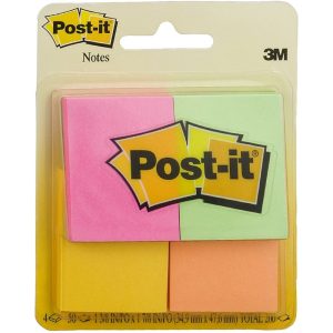 3M POST-IT NOTES ASSORTED FLUORESCENT COLOUR 50'S/PKT 1.5"X2" 653-4AF