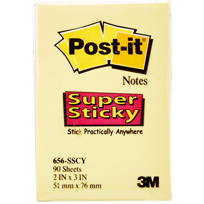 3M POST-IT SUPER STICKY CANARY YELLOW NOTES 3"X2" (90'S/PAD) 656SSCY