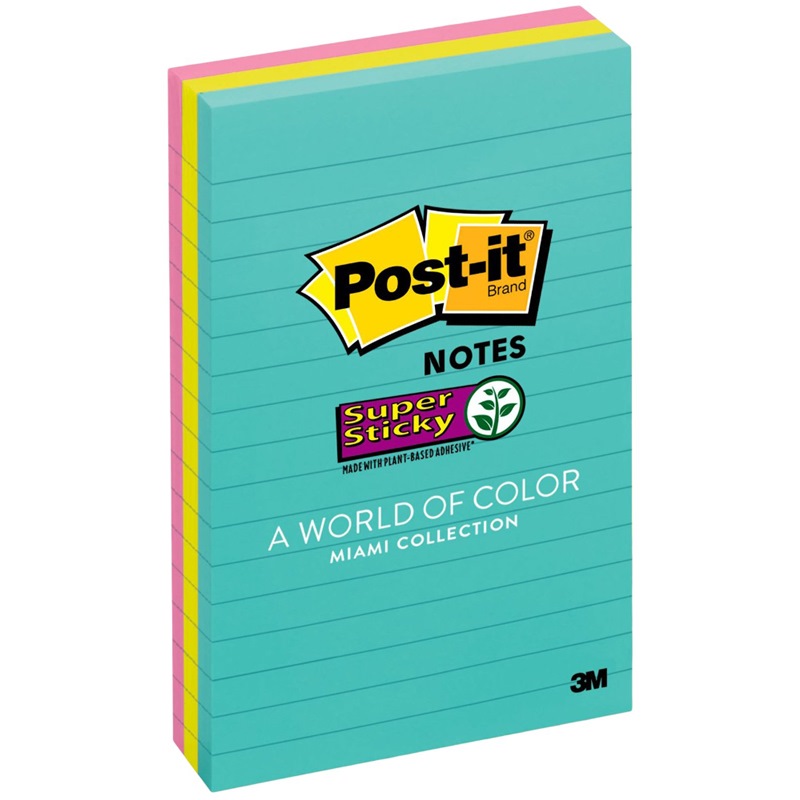 3M POST-IT SUPER STICKY MIAMI COLOUR NOTES 3"X3"(90'S/PAD) 654-5SSMIA