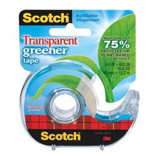 3M SCOTCH TRANSPARENT GREENER TAPE REFILLABLE DISPENSER 3/4"X600" - 39