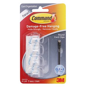 3M COMMAND CLEAR ROUND CORD CLIPS WITH STRIP 17017CLR