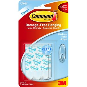 3M COMMAND CLEAR MEDIUM REFILL STRIPS 9 STRIPS 17021CLR