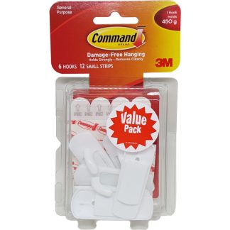 3M COMMAND WHITE SMALL HOOKS 6HOOK,12STRIP - 17002VP
