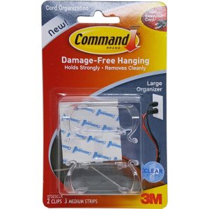 3M COMMAND CLEAR LARGE CORD ORGANIZER 2 CLIP, 3 STRIPS 17303CLR