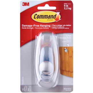3M COMMAND TIMELESS LARGE BRUSHED NICKEL HOOK 1 HOOK,2 STRIP 17063BN