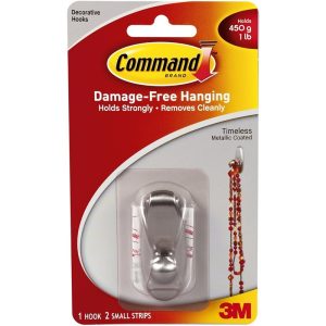 3M COMMAND TIMELESS SMALL BRUSHED NICKEL HOOK 1 HOOK,2 STRIP 17062BN