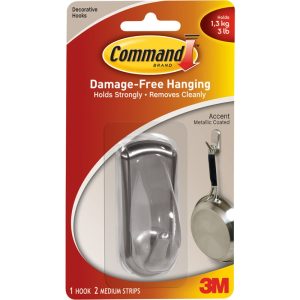 3M COMMAND ACCENT MEDIUM BRUSHED NICKEL HOOK 1 HOOK,2 STRIP 17071BN