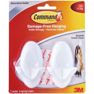 3M COMMAND DOUBLE HOOK QUARTZ 2 HOOKS 17087Q-2PK