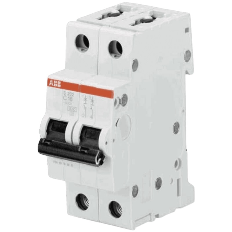 ABB MINIATURE CIRCUIT BREAKER (MCB) S202-C16, 2P, C, 16A