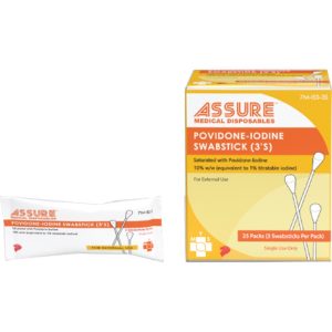 ASSURE POVIDONE-IODINE SWABSTICK 3'S 25PKT/BOX