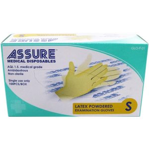 ASSURE LATEX EXAMINATION POWDERED GLOVE 9" (100PC/BOX) GLO-P