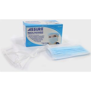 ASSURE SURGICAL FACE MASK 3-PLY,TIE ON 50'S/BOX 7M055T