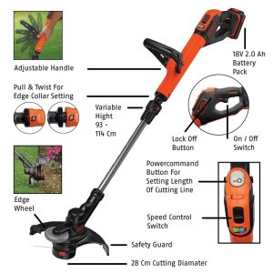 BLACK AND DECKER 18V 1X2.0AH CORDLESS 28 CM STRING GRASS TRIMMER STC1820EPCF-B1