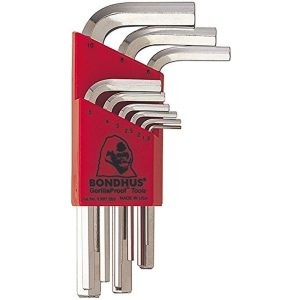 BONDHUS HEX KEY SET L WRENCH (HLX9MSB) SHORT-CHROME 9PC 16299