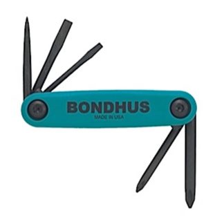 BONDHUS FOLD-UP HEX KEY SET [(-)1/8",3/16",#1,#2,AWL] 5PC -12545