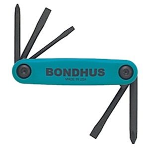 BONDHUS FOLD-UP HEX KEY SET [(-)3/16", #1,#2,SQ#1,SQ#2] 5PC -12543