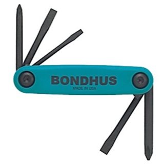 BONDHUS FOLD-UP HEX KEY SET [(-)3/16", #1,#2,SQ#1,SQ#2] 5PC -12543