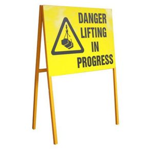 DANGER LIFTING IN PROGRESS C/W FOLDABLE STAND 800MMX600MM