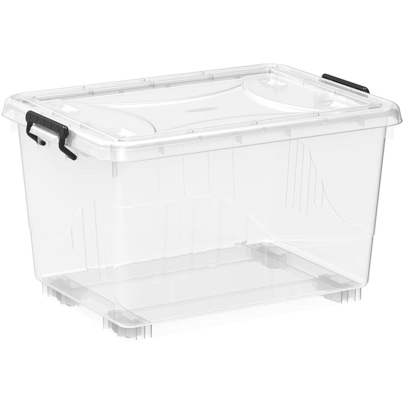 DURAMAX PLASTIC STORAGE BOX WITH WHEELS & LOCKABLE LID 55L (TRANS) ST537TP