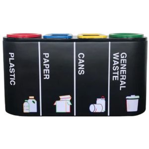 FIBREGLASS RECYCLE BIN C/W 4 COMPARTMENTS L1500XD420XH780MM BRIVO 4-IN-1 V1
