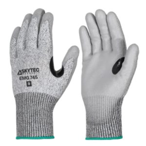 GLOBUS EMG745 CUT LVL D PU COATED SAFETY GLOVES HEAT&ABRASION RESISTANT