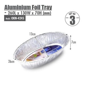 HOUZE OVAL ALUMINIUM FOIL ROASTING PAN (SET OF 3) 260X130X70MM OKN-4245