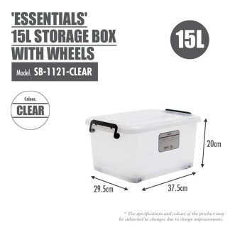 HOUZE ESSENTIALS 15L STACKABLE STORAGE BOX WITH WHEELS SB-1121-CLEAR