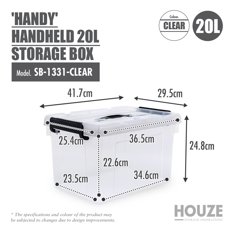 HOUZE HANDY HANDHELD 20L STORAGE BOX SB-1331-CLEAR