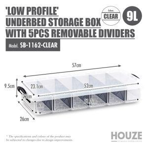 HOUZE 9L UNDERBED STORAGE BOX WITH 5PCS REMOVABLE DIVIDERS SB-1162-CLEAR