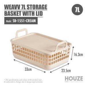 HOUZE WEAVV 7L STORAGE BASKET WITH LID SB-1551-CREAM