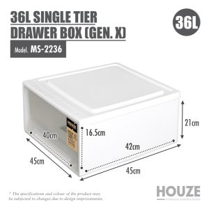 HOUZE 36L SINGLE TIER DRAWER (GEN.X) - L45.0*W45.0*H21.0CM MS-2236-CLEAR